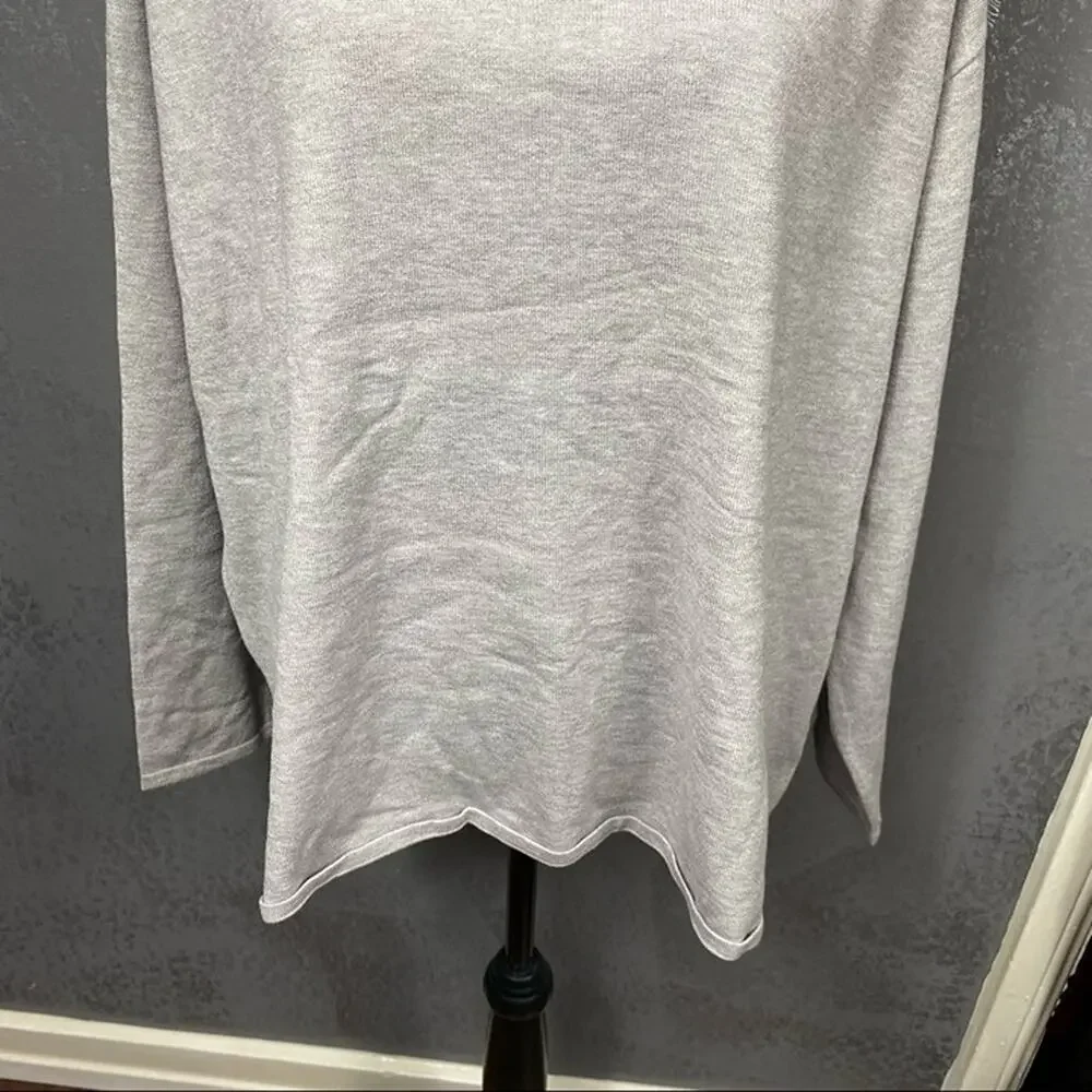 H Halston Light Heather Gray Cowl Neck Lace Shoulder Sweater, Size Large, NWT